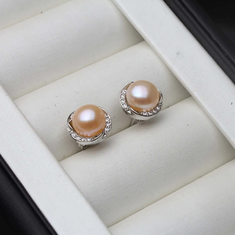 Real Cultured Freshwater Black Pearl Earring For Woman,Cute 925 Silver Pearl Earring Fine Jewelry Wife Bridesmate Gift
