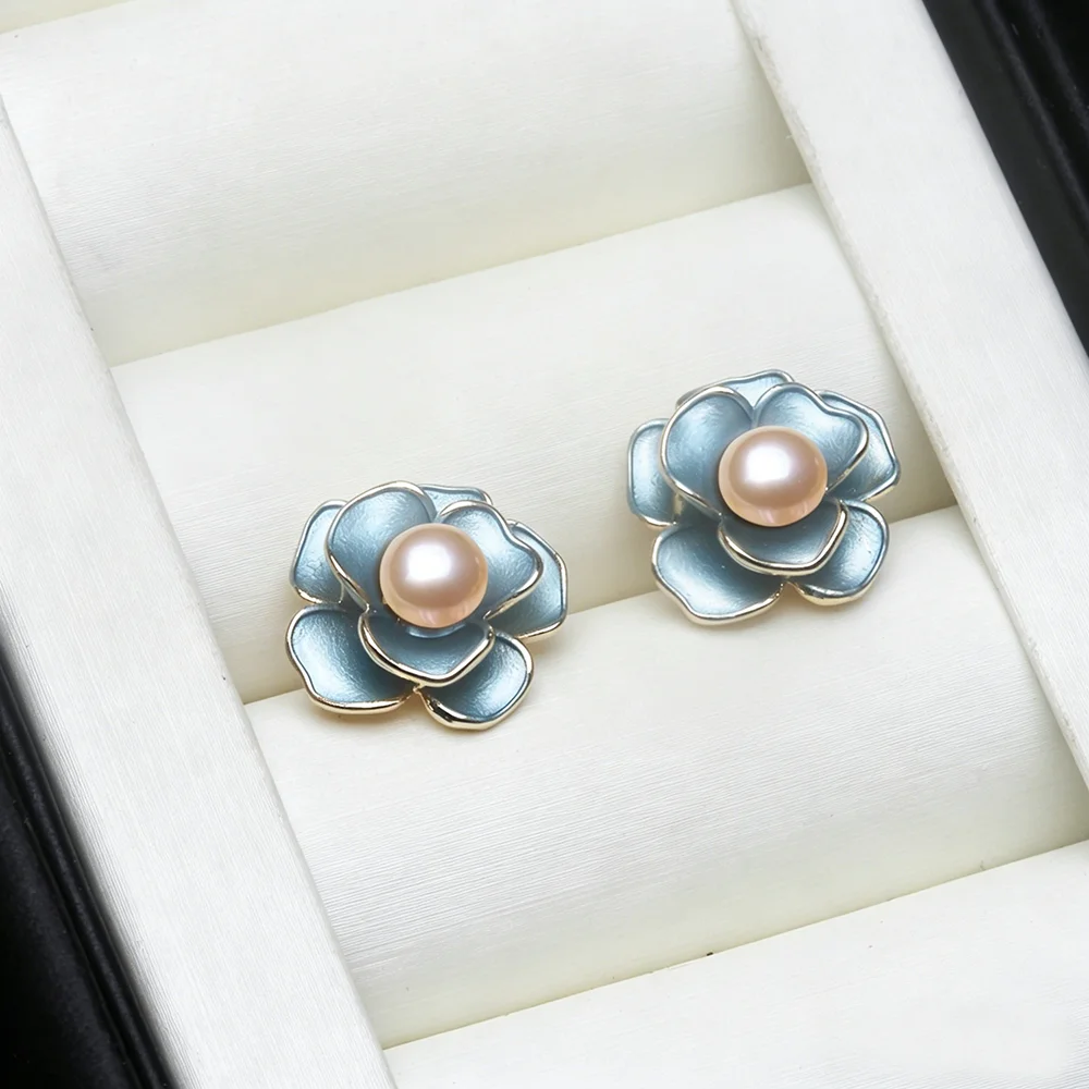 Small 925 Silver Natural Freshwater Pearl Earrings,Luxurious Cultured Pearl Stud Earrings Wife Mother Anniversary White Pink