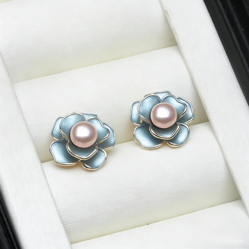 Small 925 Silver Natural Freshwater Pearl Earrings,Luxurious Cultured Pearl Stud Earrings Wife Mother Anniversary White Pink
