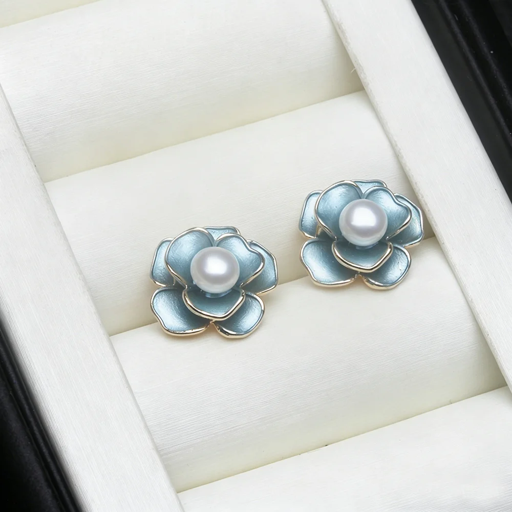 Small 925 Silver Natural Freshwater Pearl Earrings,Luxurious Cultured Pearl Stud Earrings Wife Mother Anniversary White Pink