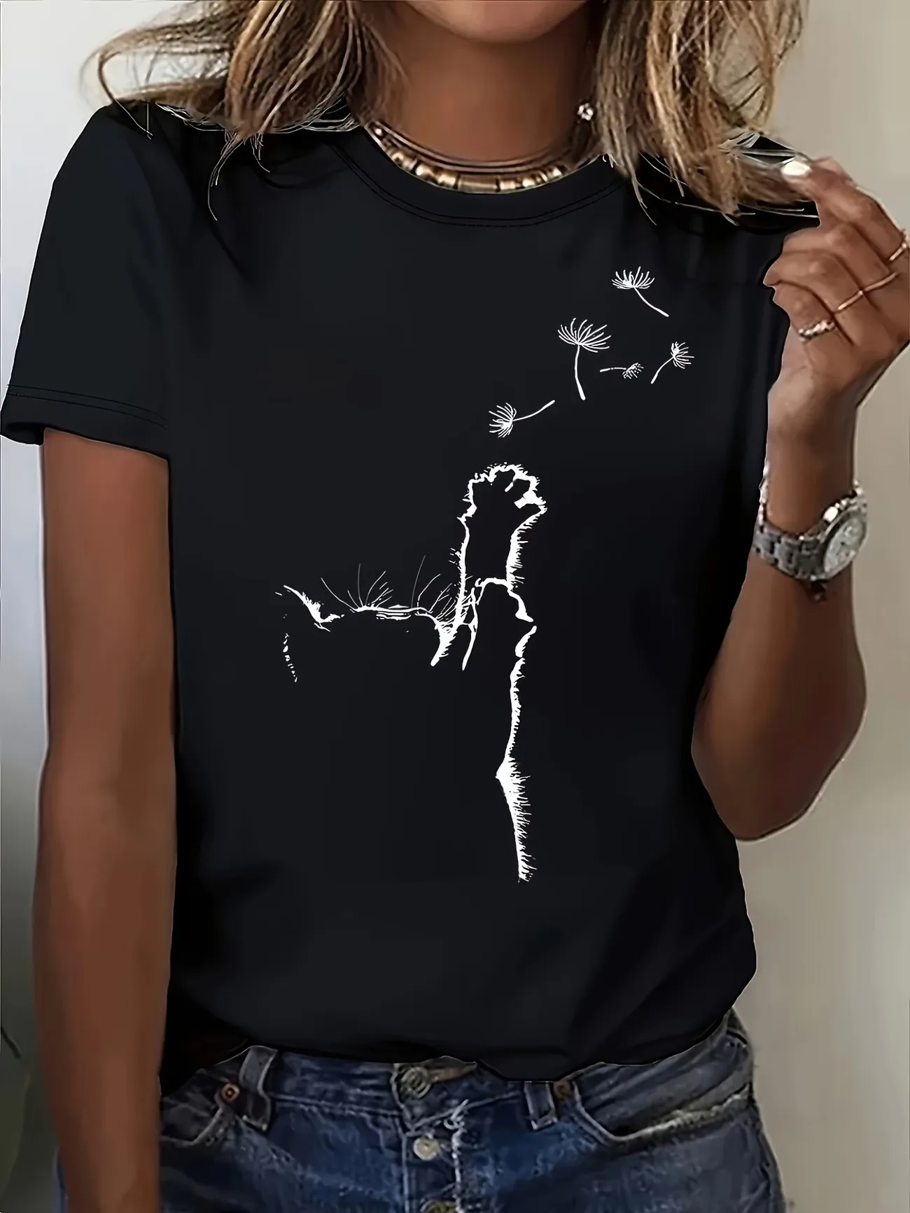 2026 Vintage Cat T-shirt Funny Cat Lettering Print Short Sleeve T Shirt Clothing Top Tee Summer Ladies Girls Shirt