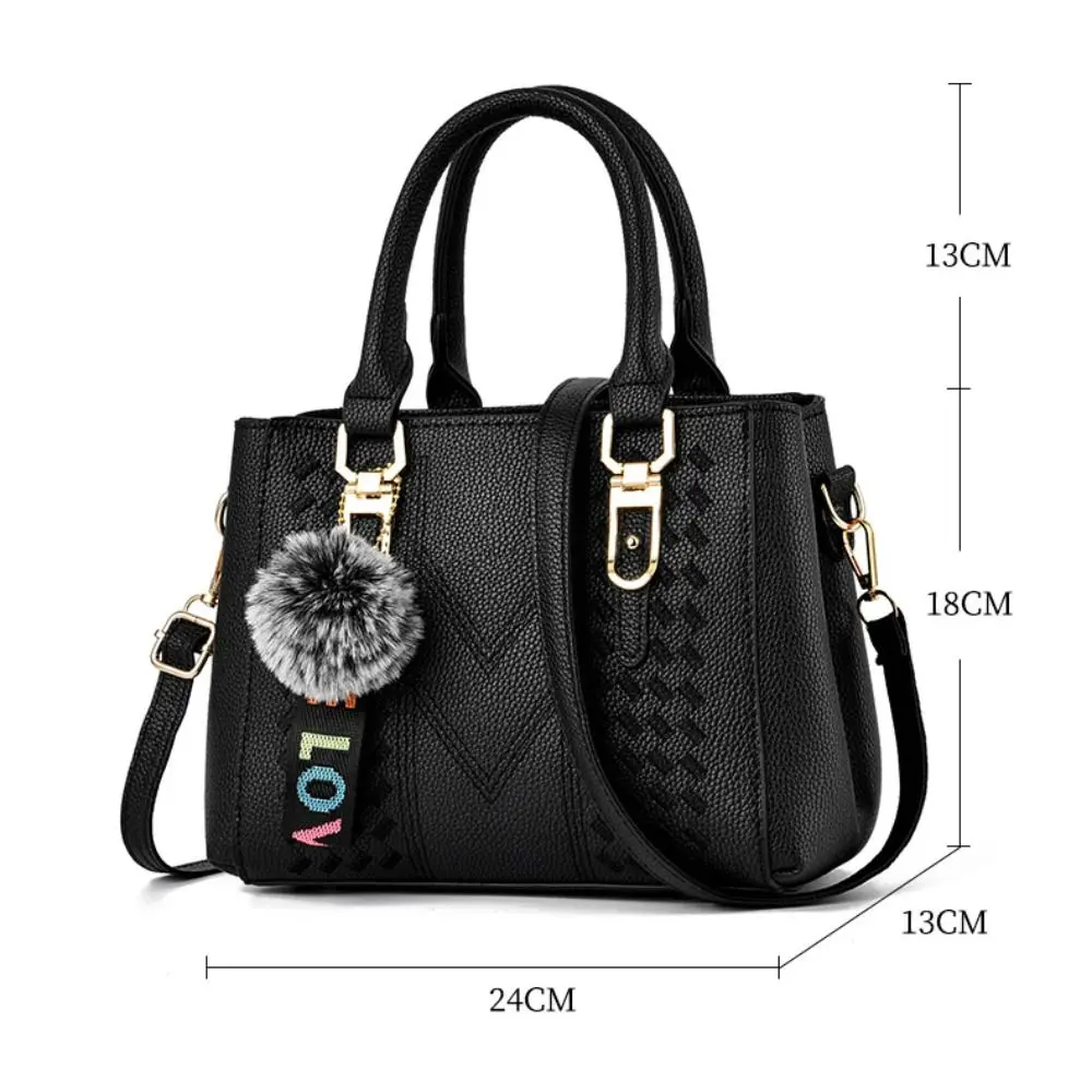 Korea Leather Women Handbag with Keychain Open Pocket Shoulder Bag Large Capacity Casual Messenger Bag Lady