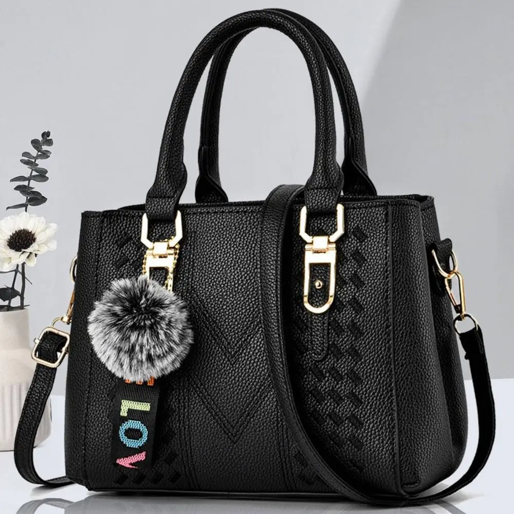 Korea Leather Women Handbag with Keychain Open Pocket Shoulder Bag Large Capacity Casual Messenger Bag Lady