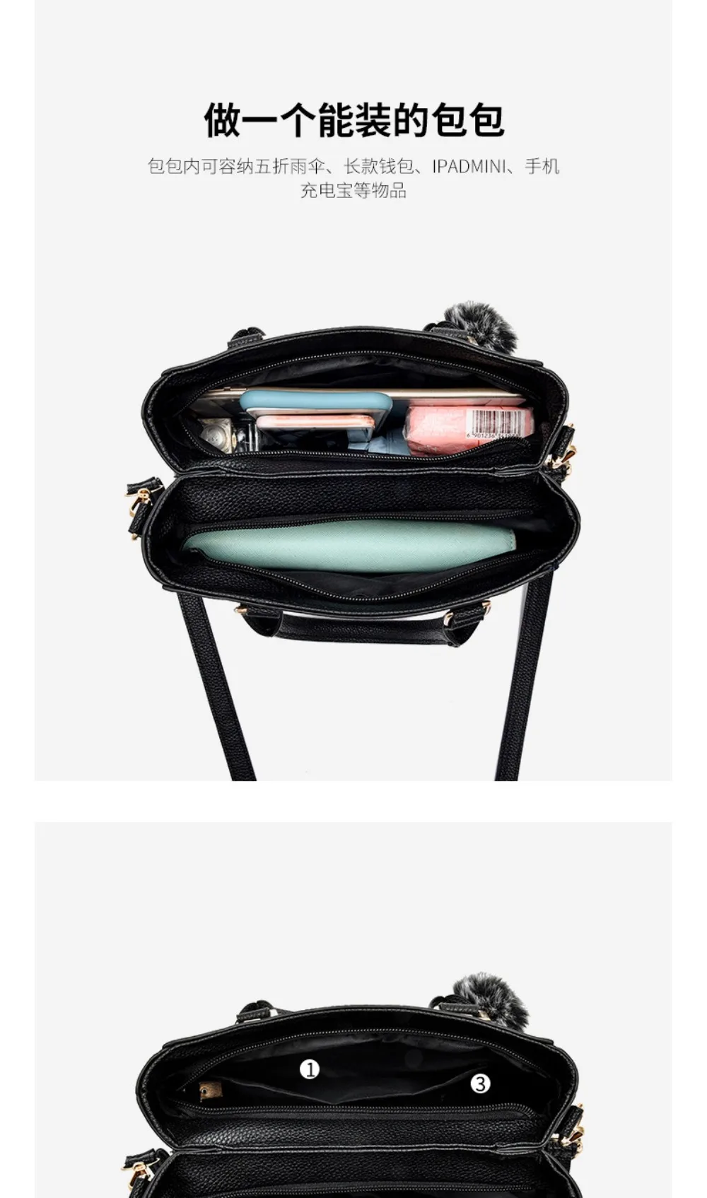 Korea Leather Women Handbag with Keychain Open Pocket Shoulder Bag Large Capacity Casual Messenger Bag Lady