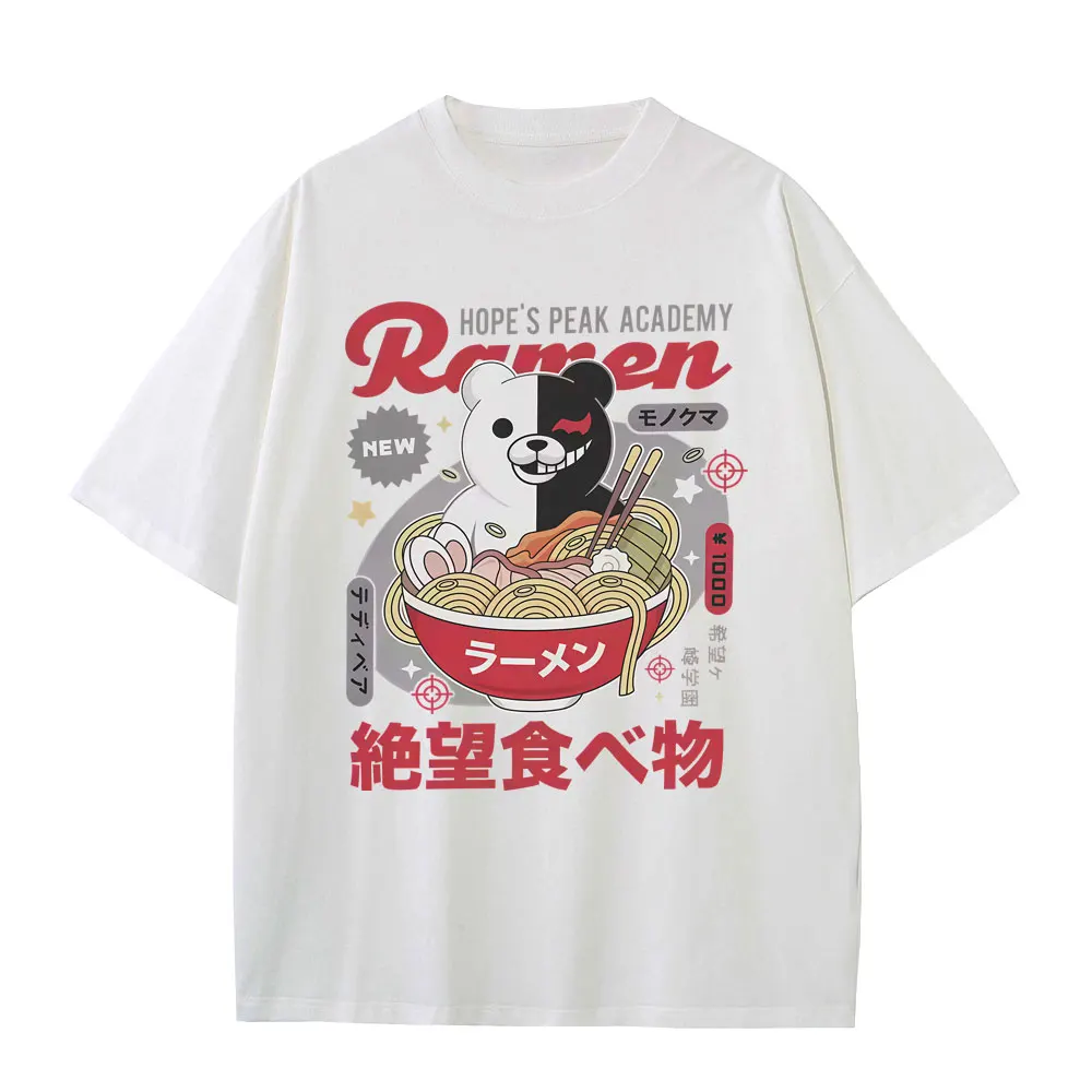 Anime Hopes Peaks Academy Danganronpa Eat Ramen Graphic T-shirt Men Women Funny Vintage Japanese Style T Shirts Cotton T-shirts