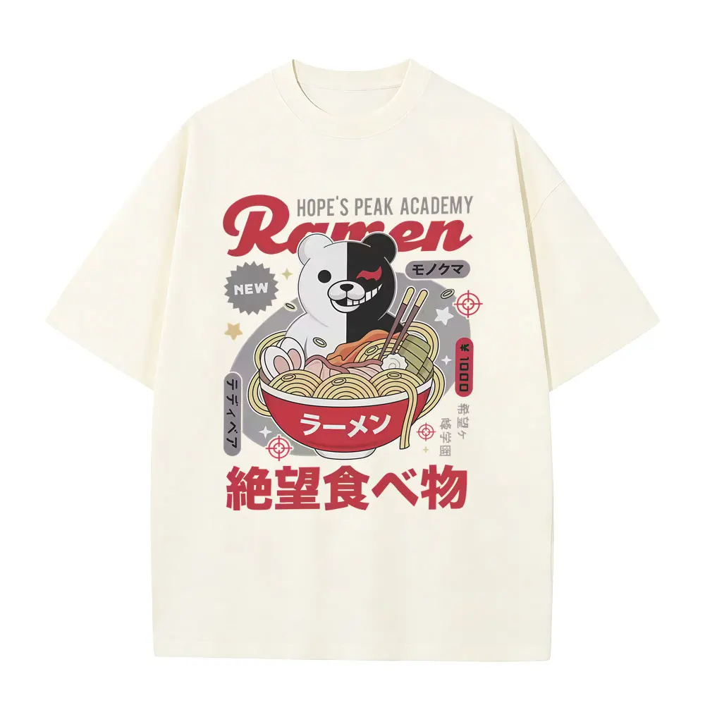 Anime Hopes Peaks Academy Danganronpa Eat Ramen Graphic T-shirt Men Women Funny Vintage Japanese Style T Shirts Cotton T-shirts