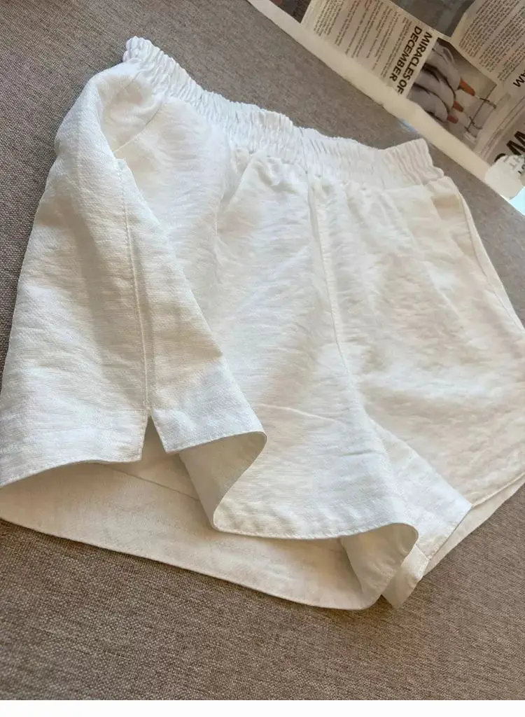 Women S Cotton White Shorts Summer Thin Loose Solid Casual Comfy High Waist Side Slit Breathable Fashion Streetwear New Arrival