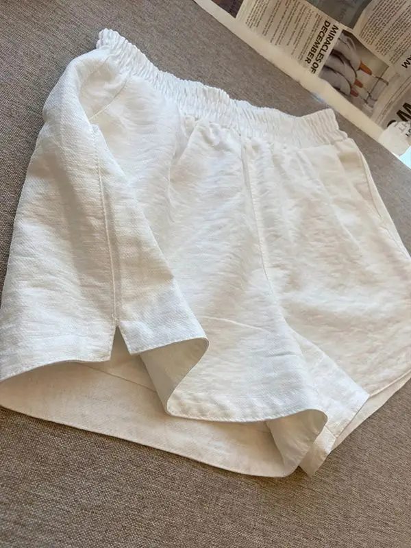 Women S Cotton White Shorts Summer Thin Loose Solid Casual Comfy High Waist Side Slit Breathable Fashion Streetwear New Arrival