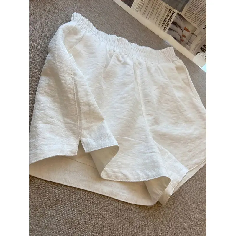 Women S Cotton White Shorts Summer Thin Loose Solid Casual Comfy High Waist Side Slit Breathable Fashion Streetwear New Arrival