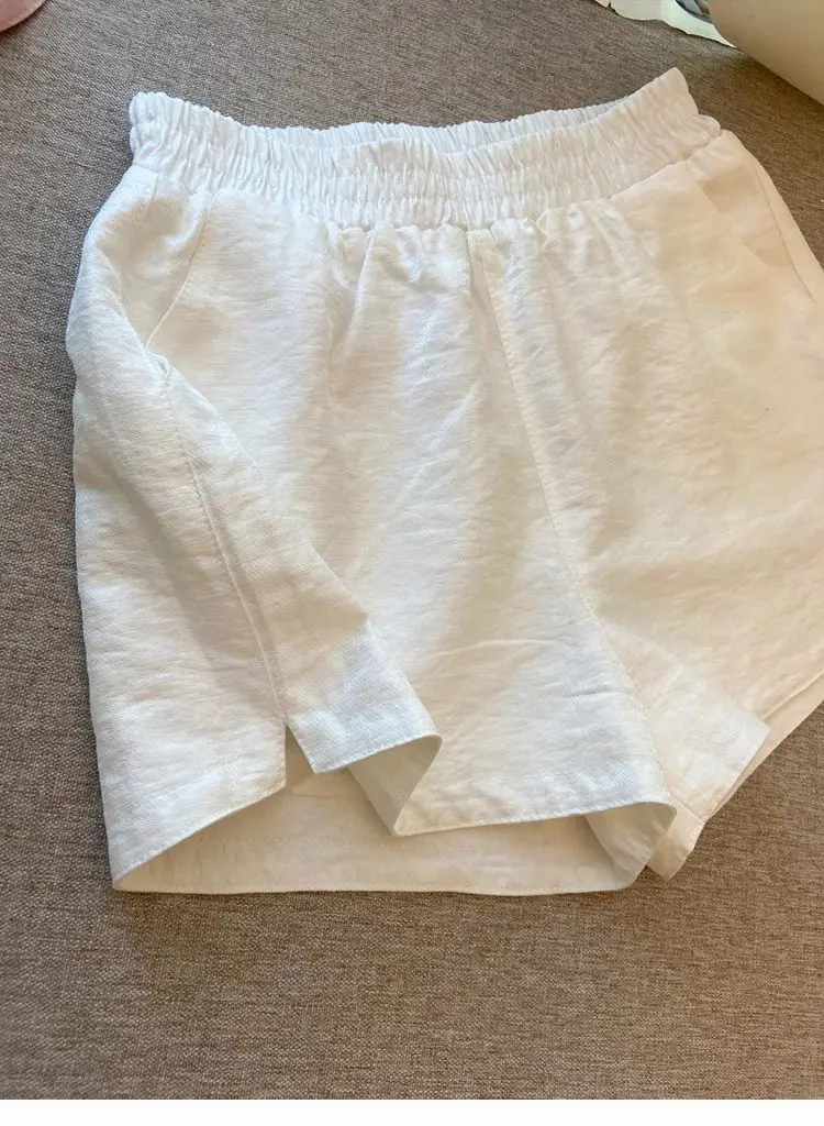 Women S Cotton White Shorts Summer Thin Loose Solid Casual Comfy High Waist Side Slit Breathable Fashion Streetwear New Arrival