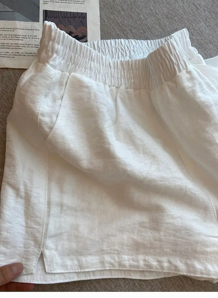 Women S Cotton White Shorts Summer Thin Loose Solid Casual Comfy High Waist Side Slit Breathable Fashion Streetwear New Arrival