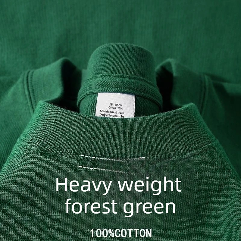 Forest Green Heavy Duty 400 grams Summer Cotton American Pure Cotton Short Sleeves T-shirt Men Casual Base Top Oversized T Shirt