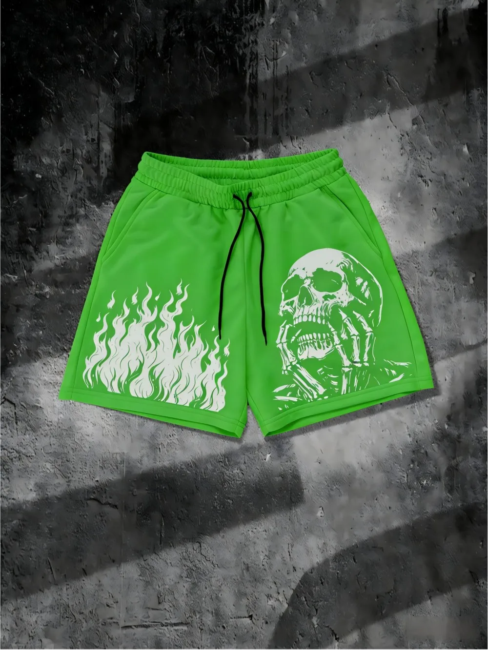 European and American Men's Summer Flame Skull Print Comfortable and Breathable Drawstring Shorts for Outdoor Leisure Vacation