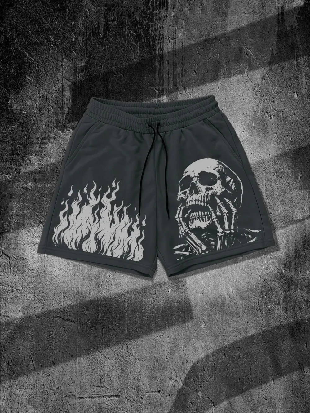 European and American Men's Summer Flame Skull Print Comfortable and Breathable Drawstring Shorts for Outdoor Leisure Vacation