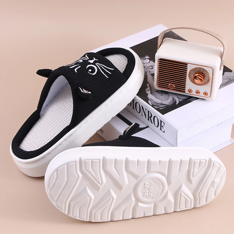 Platform Slippers Women Home Flat Spring Summer Cat Cartoon Designer Shoes Girl Trend Indoor Slides Soft Non-Slip Floor Open Toe