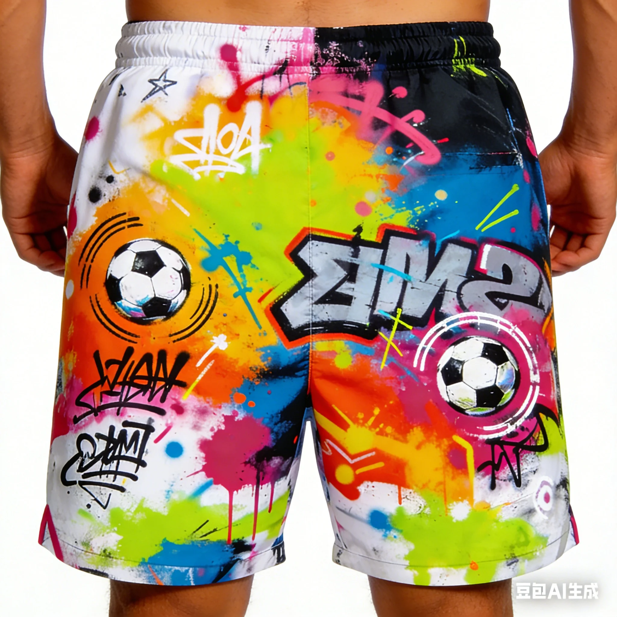 2026 Summer New Printed Football Graffiti Sports Shorts, Adult and Children's Plus Size Trendy Quick Drying Sports Pants