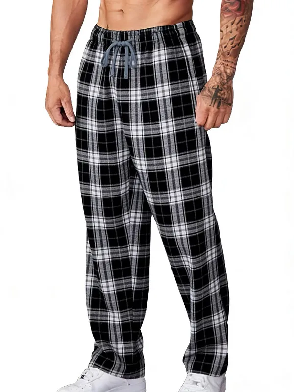 Red checkered straight leg pants men's spring new American high street sports pants casual slimming wide leg pants