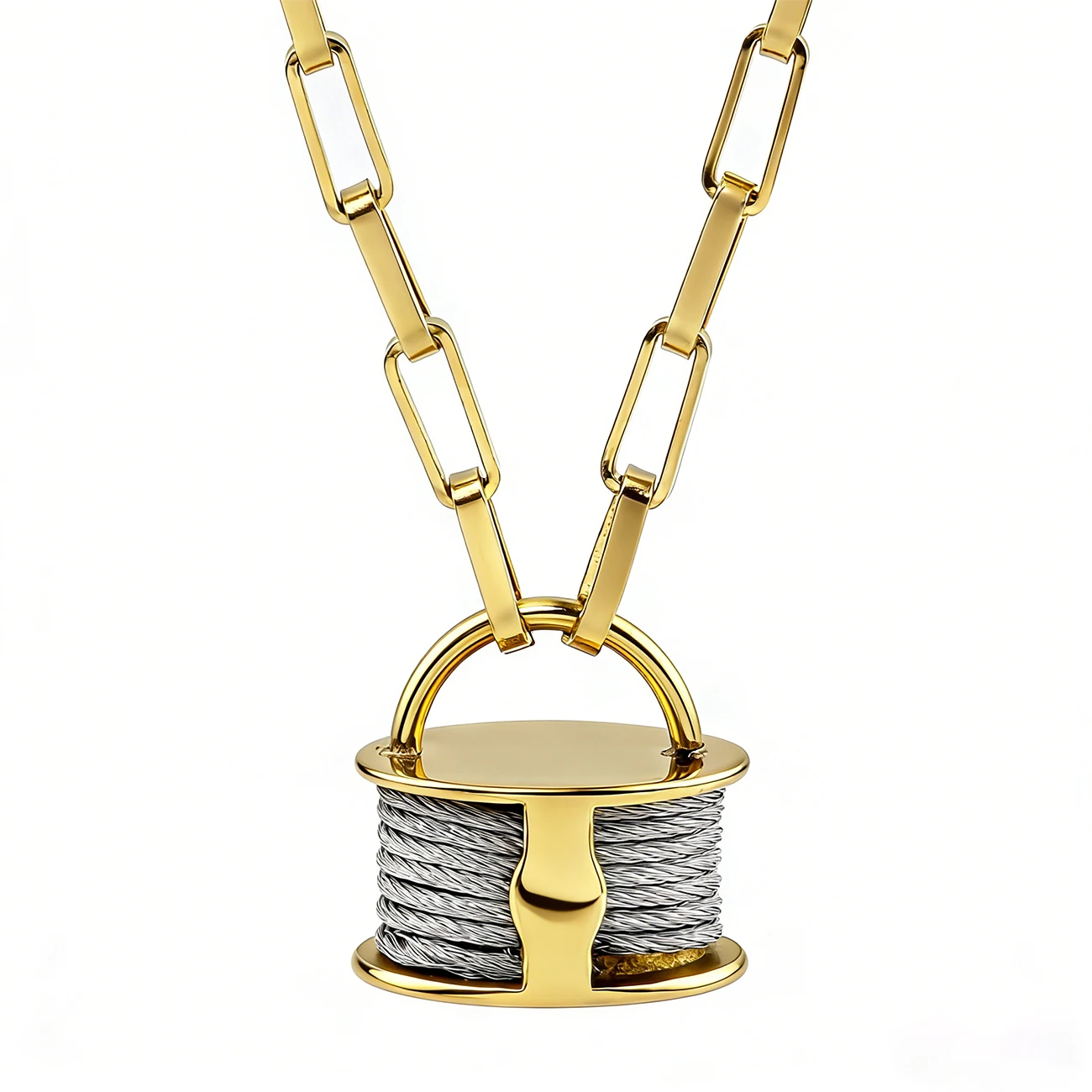 Designer-Inspired New Arrival Women's Gold-Plated Stainless Steel Lock Pendant Fashionable Vintage Necklace