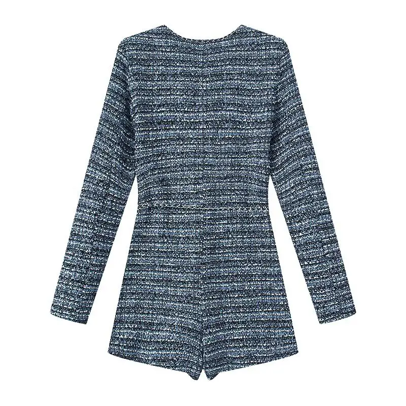 Spring Summer Women's Slim Fit Stretch Jumpsuit French Luxury Lady Style Tweed One Piece Outfit for Shopping & Daily Wear