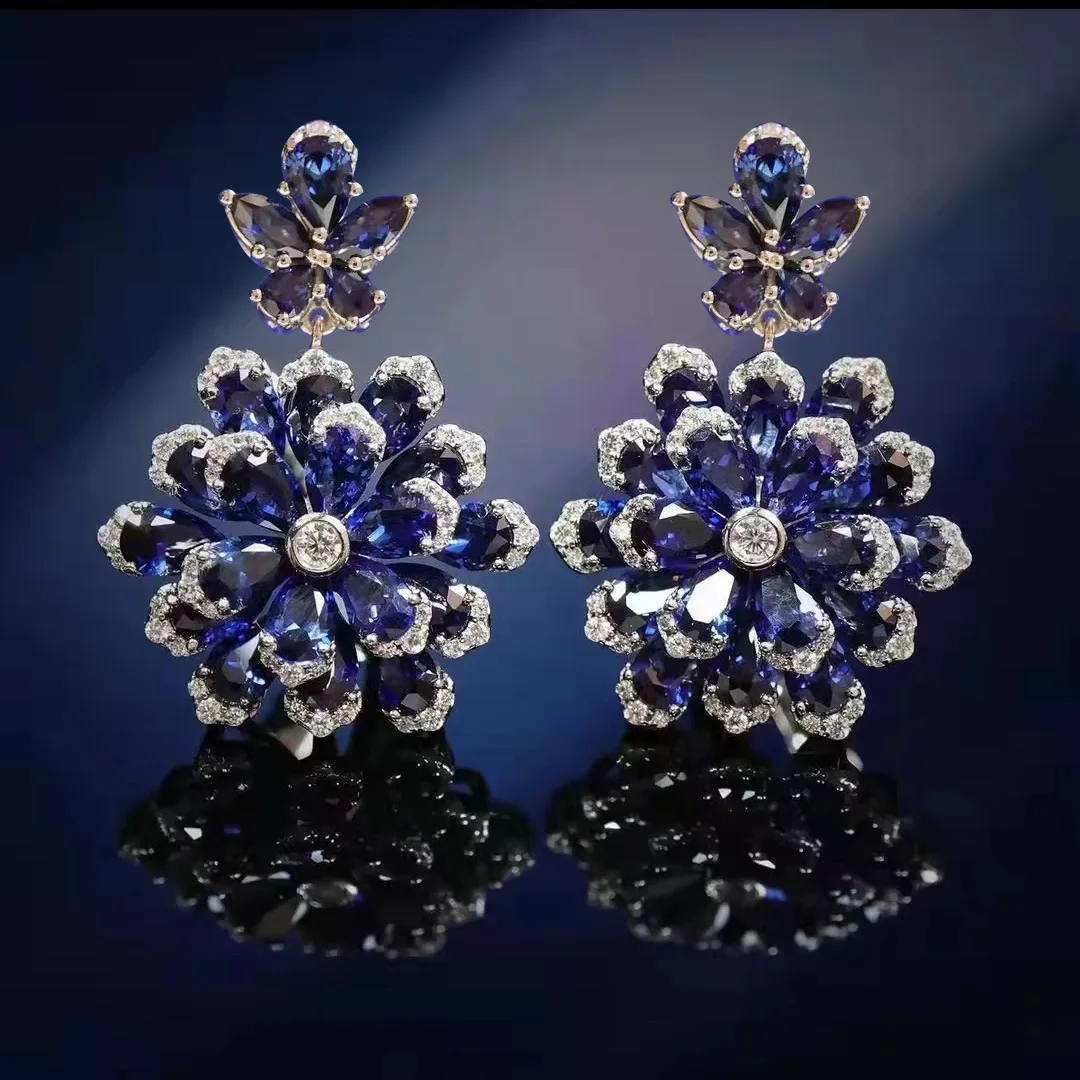 Foyejaf Floral Jewelry Set - Royal Blue Pendant Necklace Earrings And Ring Set Luxurious Floral Accessory Collection