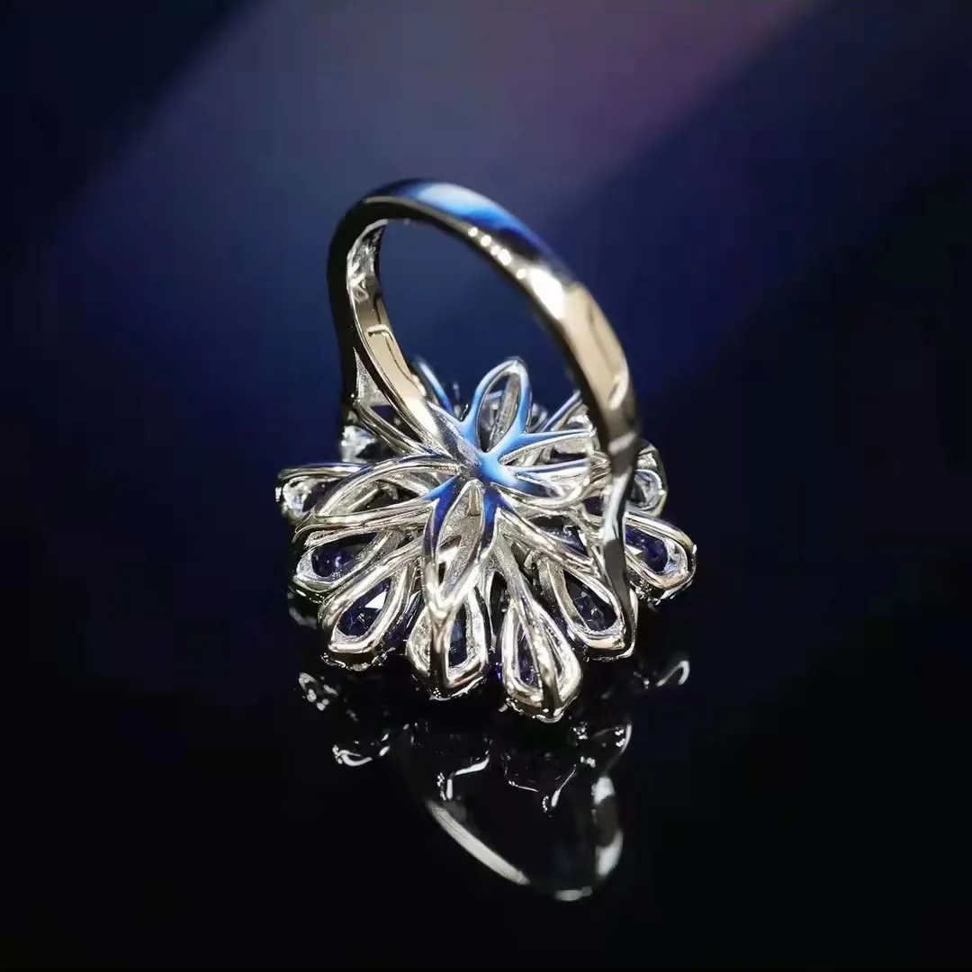 Foyejaf Floral Jewelry Set - Royal Blue Pendant Necklace Earrings And Ring Set Luxurious Floral Accessory Collection