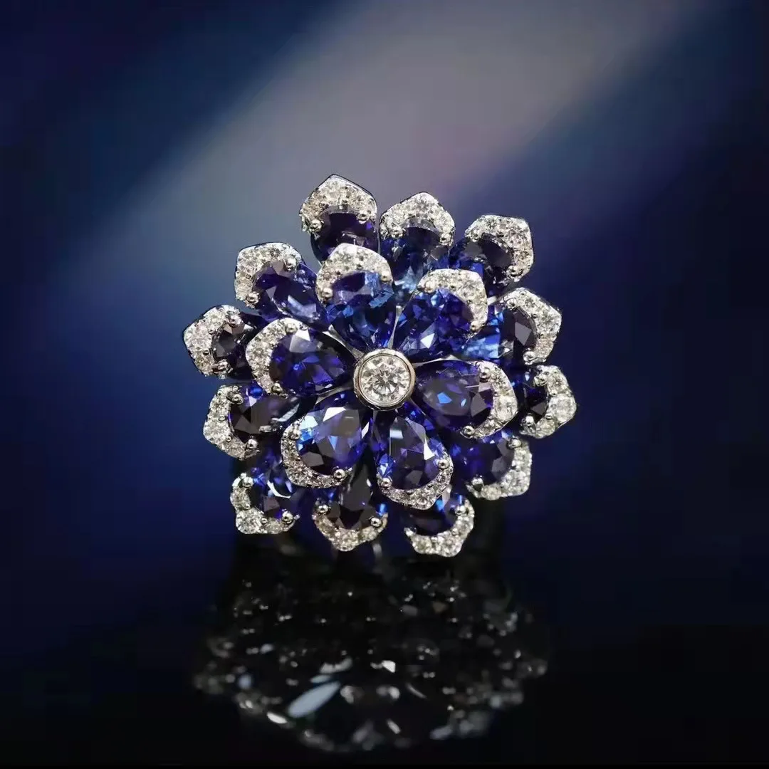 Foyejaf Floral Jewelry Set - Royal Blue Pendant Necklace Earrings And Ring Set Luxurious Floral Accessory Collection