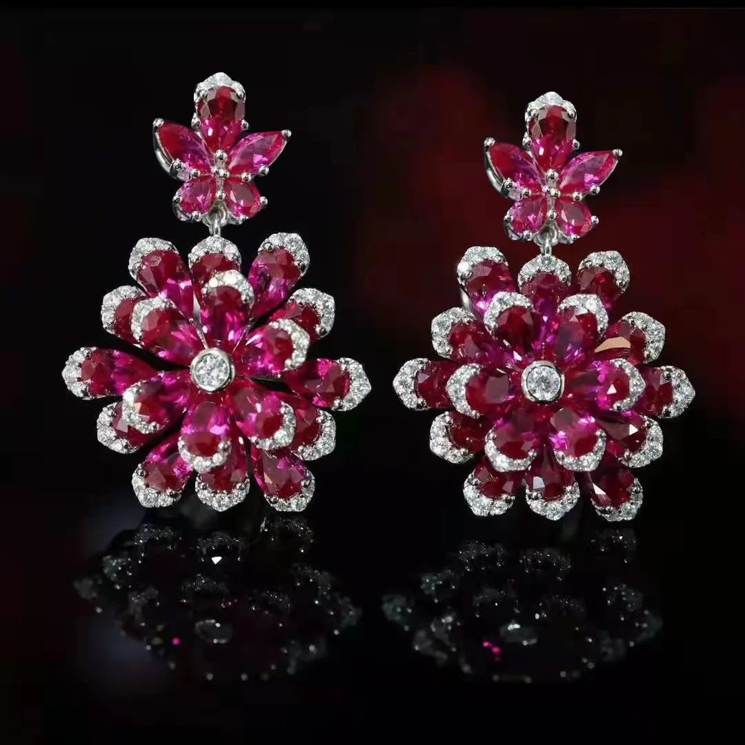 Foyejaf Floral Jewelry Set - Royal Blue Pendant Necklace Earrings And Ring Set Luxurious Floral Accessory Collection