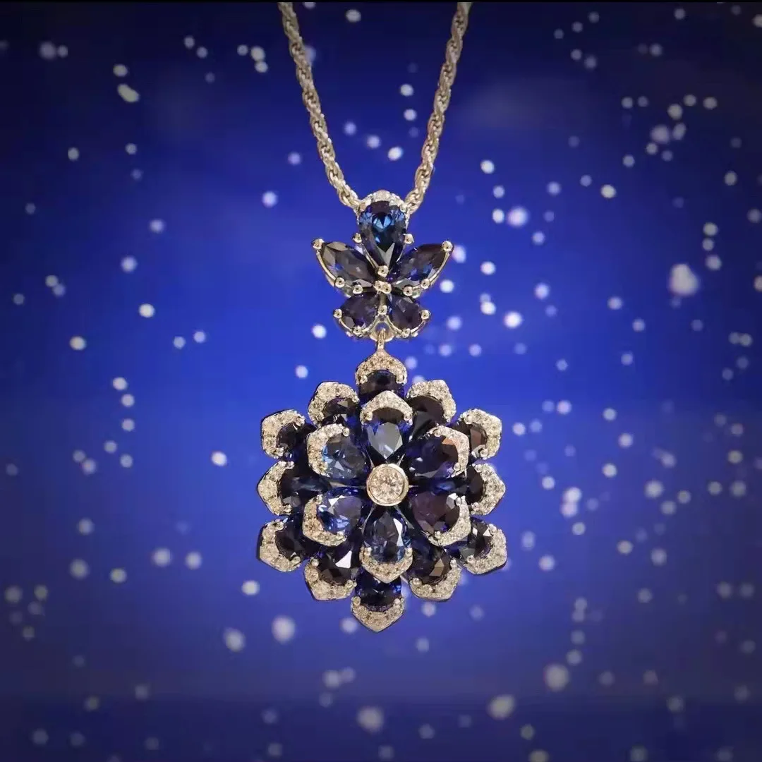 Foyejaf Floral Jewelry Set - Royal Blue Pendant Necklace Earrings And Ring Set Luxurious Floral Accessory Collection