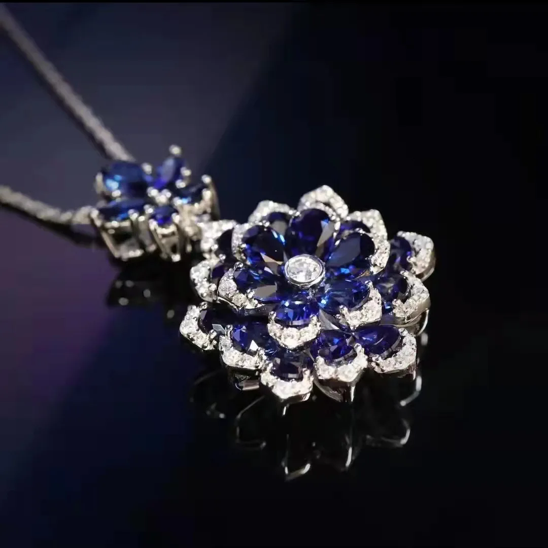Foyejaf Floral Jewelry Set - Royal Blue Pendant Necklace Earrings And Ring Set Luxurious Floral Accessory Collection