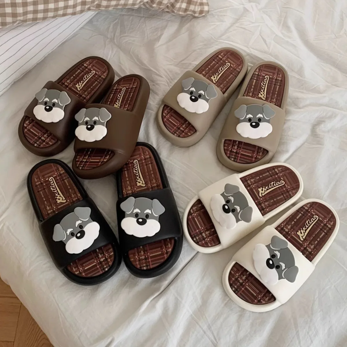 Women Cute BathSlippers Capybara Decor Stripes Thick Soft-Sole Bathroom Beach Summer Couple Black White Casual Non-slip Home New