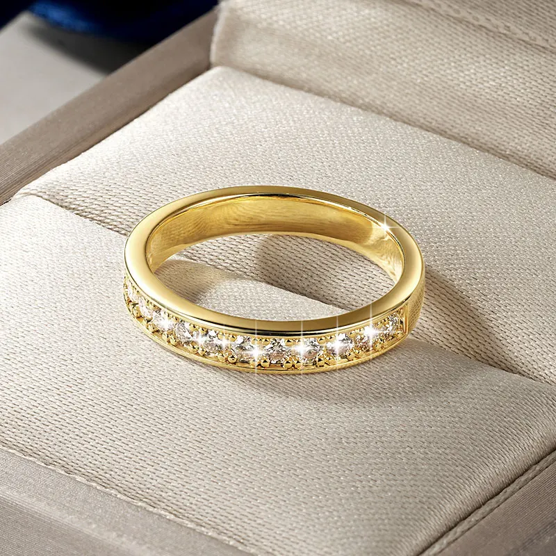 Rrjzz Certified Lab Created Imitation Diamond Half Eternity Wedding Ring for Women 2MM 0.39CTTW D Color Moissanite Ring Jewelry