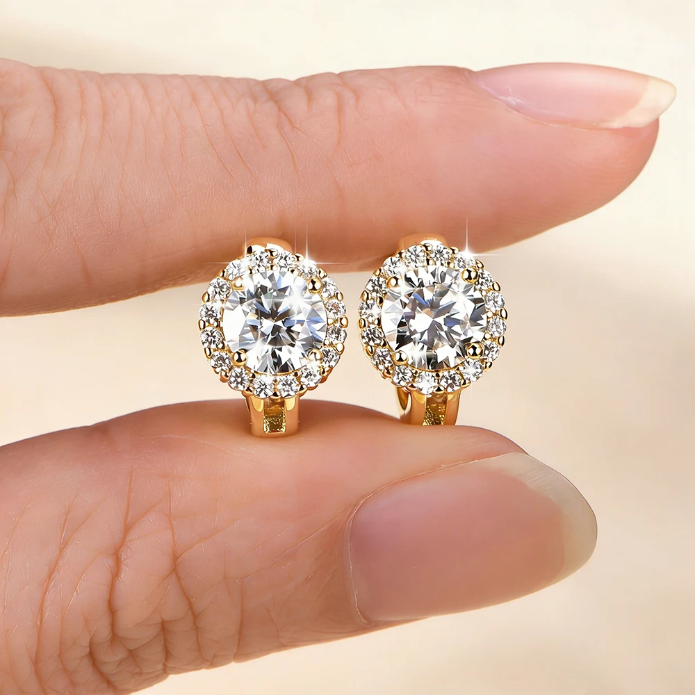 IOGOU 6.5mm 1.0carat D Moissanite Diamond Hoop Huggie Sparkling Earrings Stud for Women GRA Certified Moissanite Wedding Jewelry