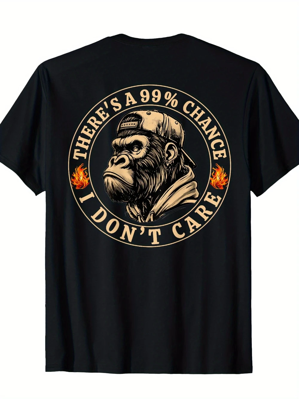 Funny Monkey There'S A 99% Chance I Don't Care Men'S T-Shirt Humorous Back Print Monkey Graphic 100% Comfort Fit Casual Wear