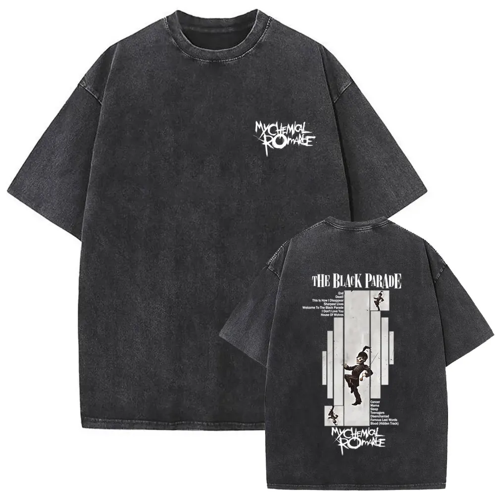 Washed Vintage My Chemical Romance Merch T Shirt The Black Parade 2026 Tour T-shirt Men Women Retro Punk Emo Rock Band T-shirts