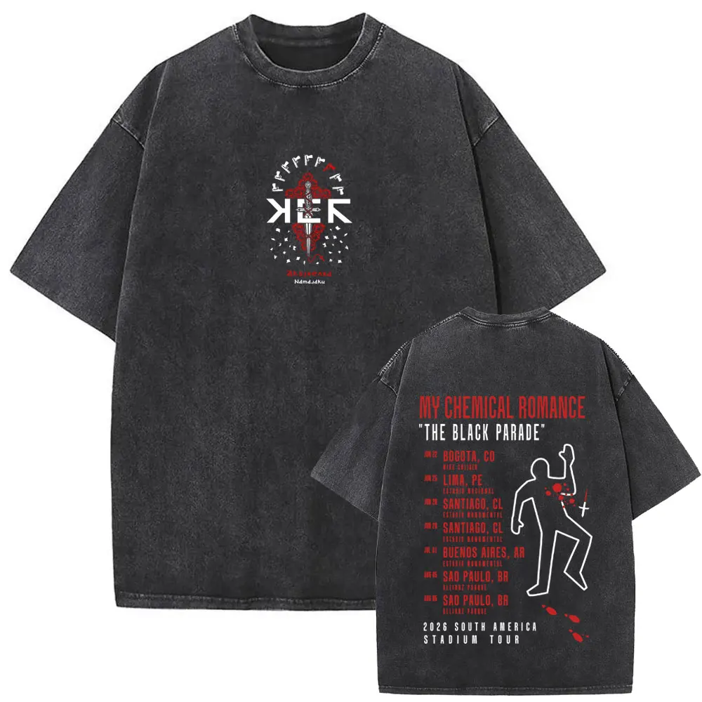 Washed Vintage My Chemical Romance Merch T Shirt The Black Parade 2026 Tour T-shirt Men Women Retro Punk Emo Rock Band T-shirts