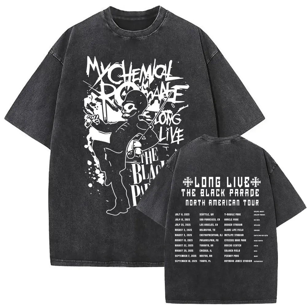 Washed Vintage My Chemical Romance Merch T Shirt The Black Parade 2026 Tour T-shirt Men Women Retro Punk Emo Rock Band T-shirts