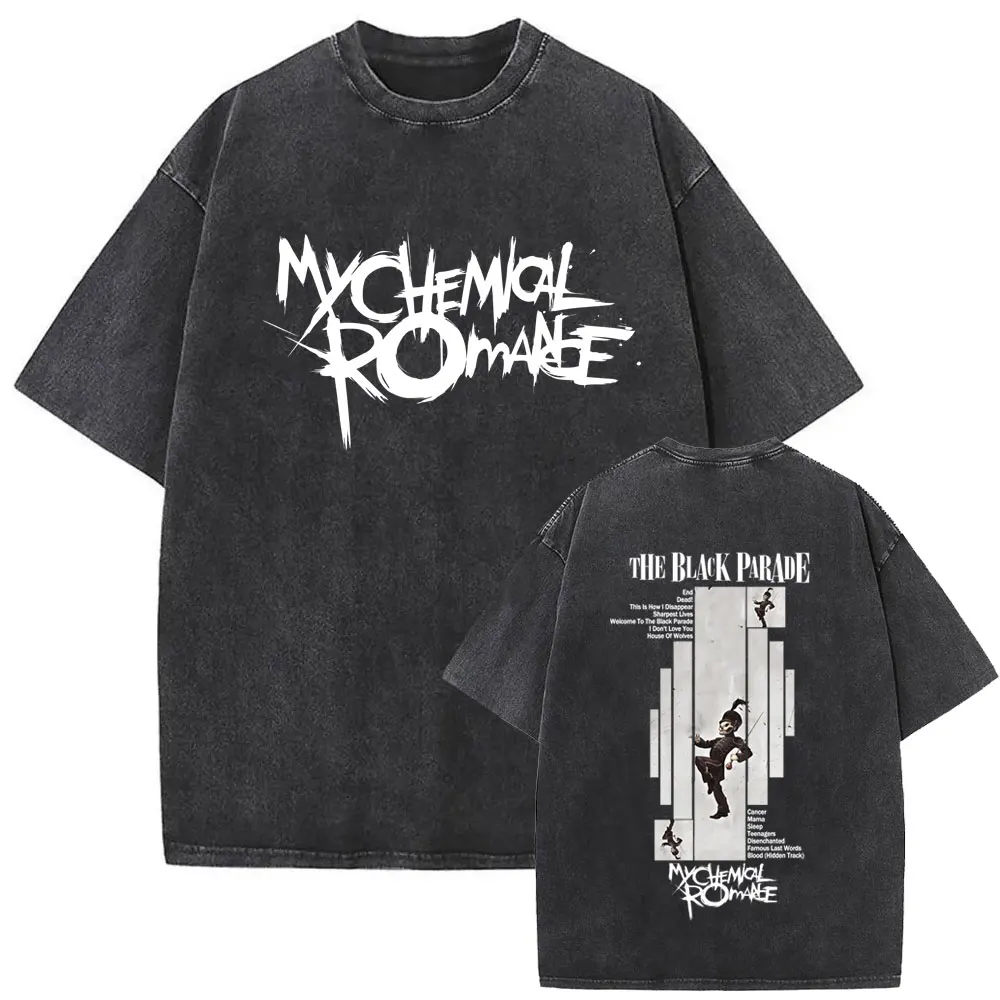 Washed Vintage My Chemical Romance Merch T Shirt The Black Parade 2026 Tour T-shirt Men Women Retro Punk Emo Rock Band T-shirts