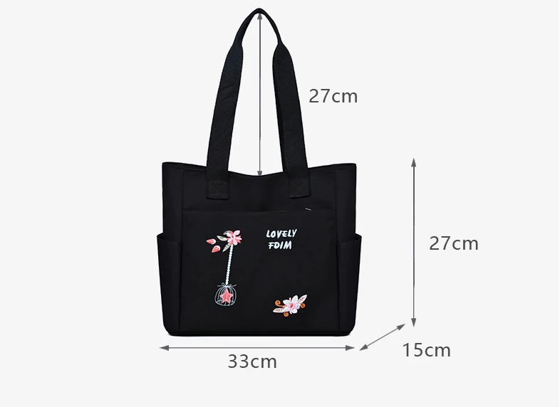 Women Oxford cloth Tote Bag Large Capacity Shoulder Bag Embroidery Handbag Multi Pocket Zipper Shopper School Bag Shopping Bag