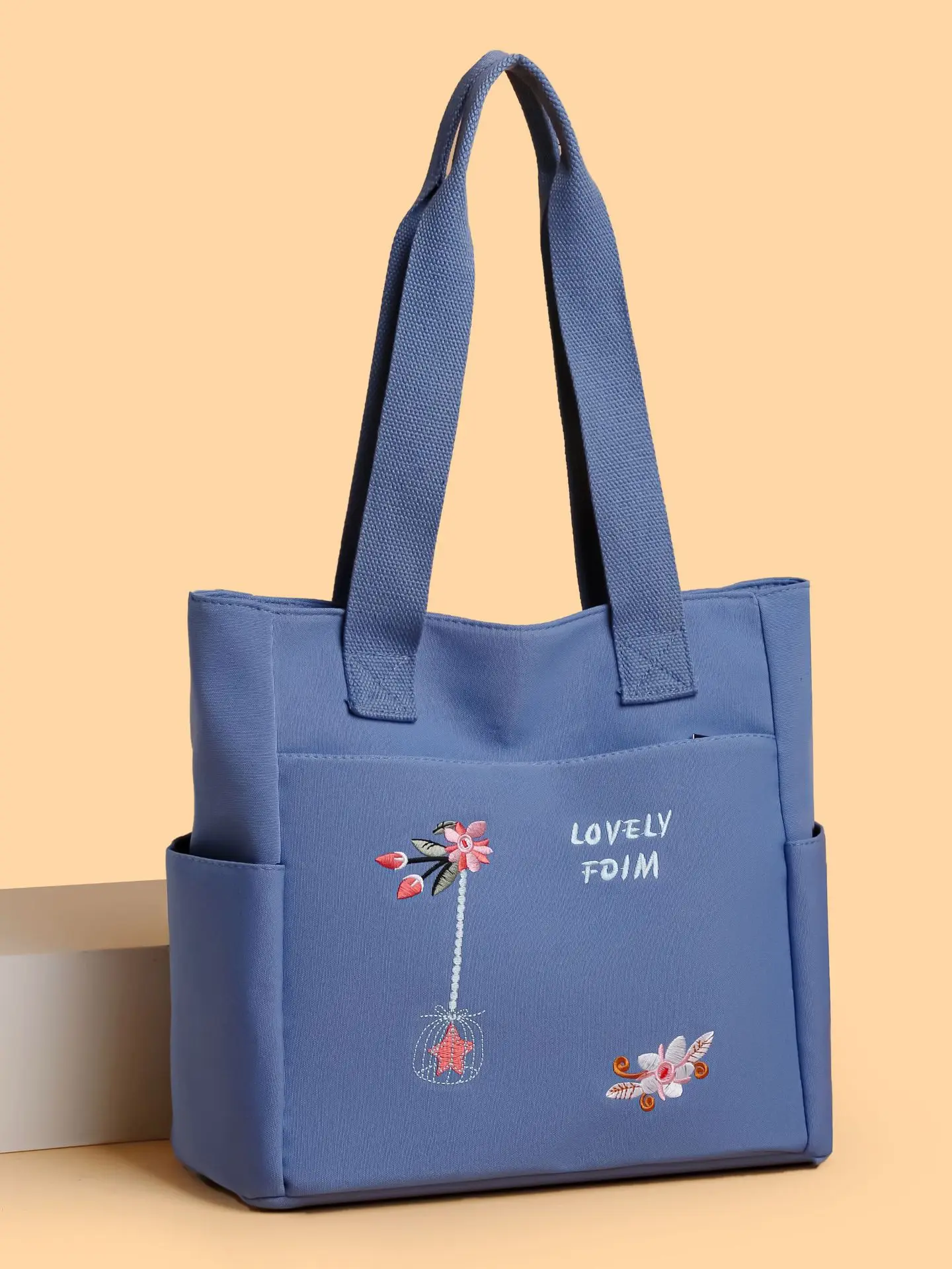 Women Oxford cloth Tote Bag Large Capacity Shoulder Bag Embroidery Handbag Multi Pocket Zipper Shopper School Bag Shopping Bag