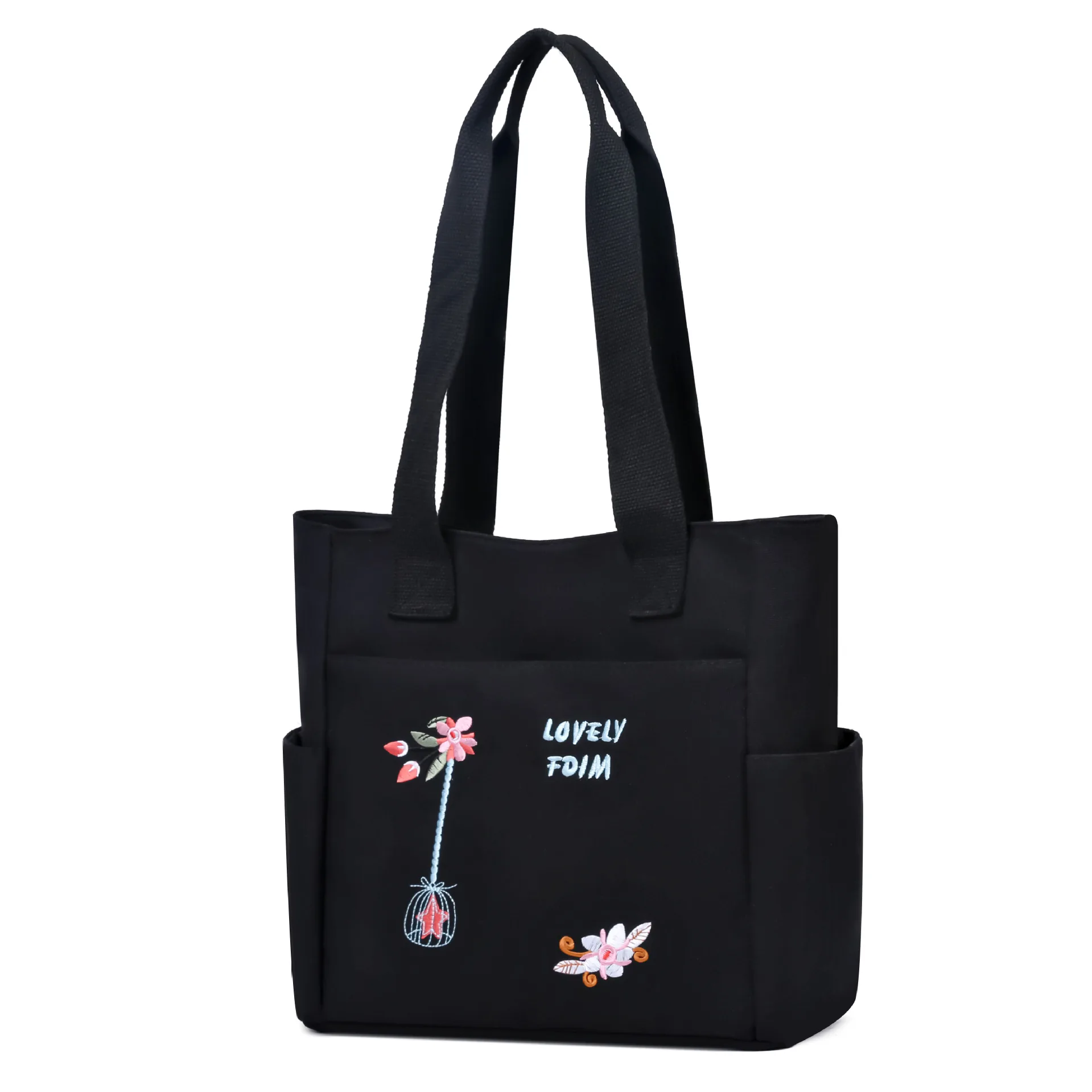 Women Oxford cloth Tote Bag Large Capacity Shoulder Bag Embroidery Handbag Multi Pocket Zipper Shopper School Bag Shopping Bag