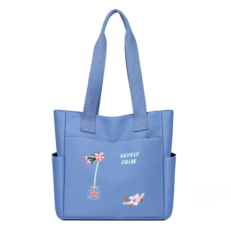 Women Oxford cloth Tote Bag Large Capacity Shoulder Bag Embroidery Handbag Multi Pocket Zipper Shopper School Bag Shopping Bag