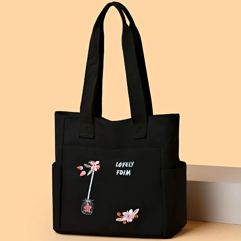 Women Oxford cloth Tote Bag Large Capacity Shoulder Bag Embroidery Handbag Multi Pocket Zipper Shopper School Bag Shopping Bag