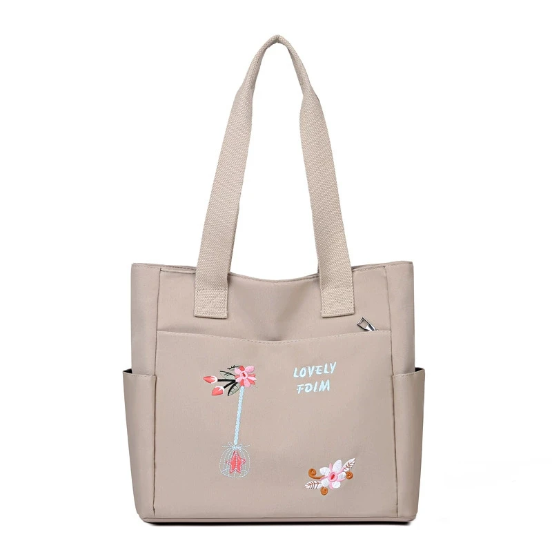Women Oxford cloth Tote Bag Large Capacity Shoulder Bag Embroidery Handbag Multi Pocket Zipper Shopper School Bag Shopping Bag