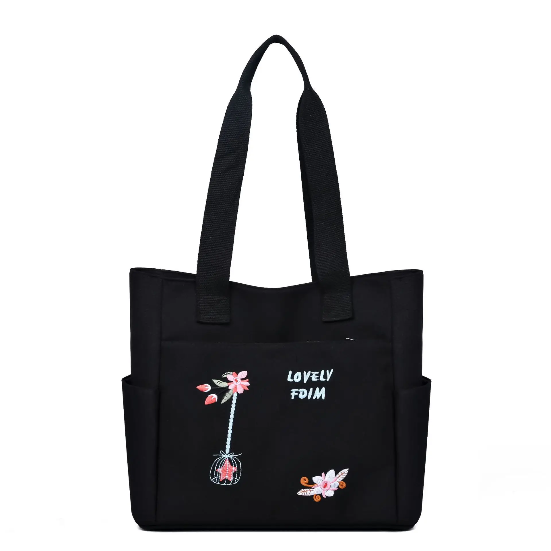 Women Oxford cloth Tote Bag Large Capacity Shoulder Bag Embroidery Handbag Multi Pocket Zipper Shopper School Bag Shopping Bag