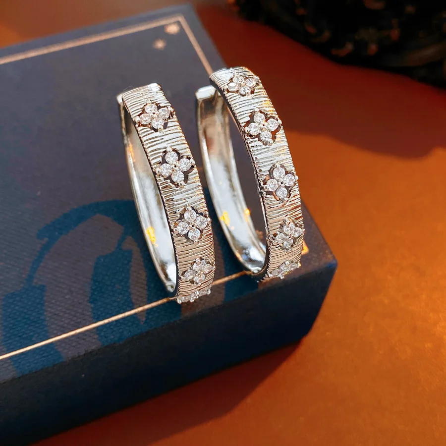 Vintage Clover Hoop Earrings for Women | 18K Gold Plated | Cubic Zirconia | Luxury Bridal Jewelry | Trendy Aesthetic Accessories