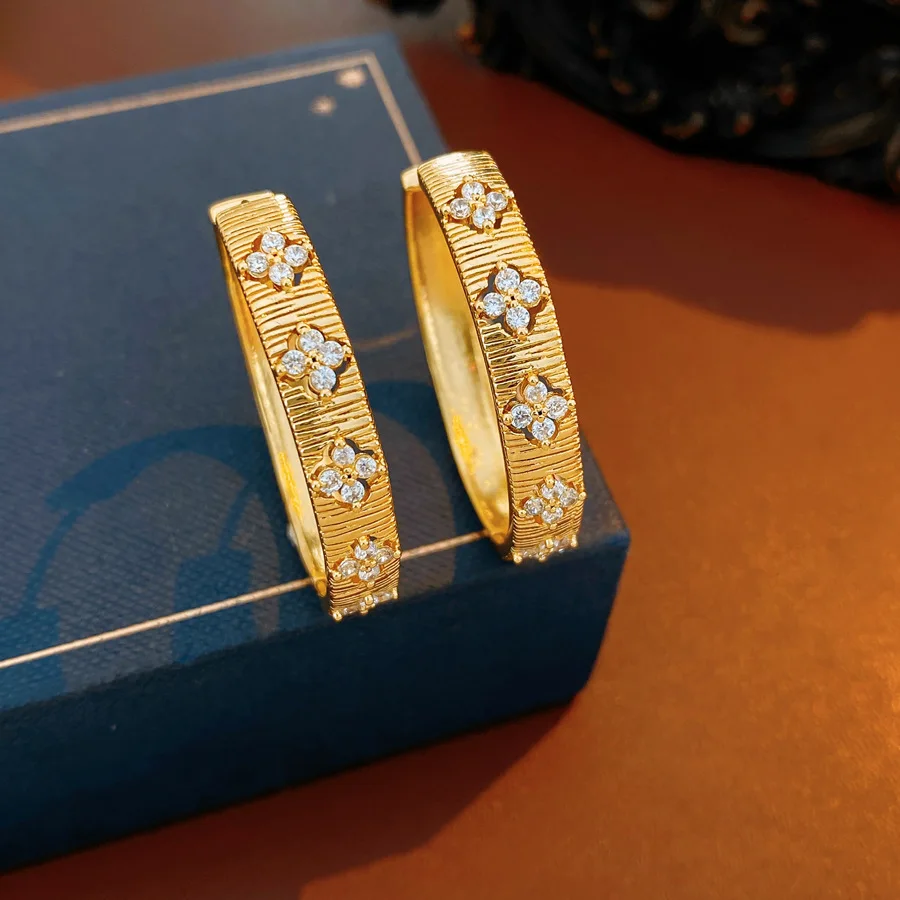 Vintage Clover Hoop Earrings for Women | 18K Gold Plated | Cubic Zirconia | Luxury Bridal Jewelry | Trendy Aesthetic Accessories
