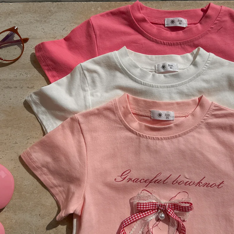 Girls Thin Clothing For Princess Kids Summer Short Sleeve T-Shirts Bowknot
