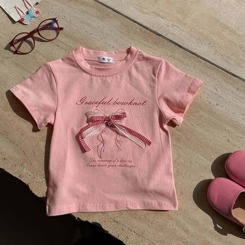 Girls Thin Clothing For Princess Kids Summer Short Sleeve T-Shirts Bowknot