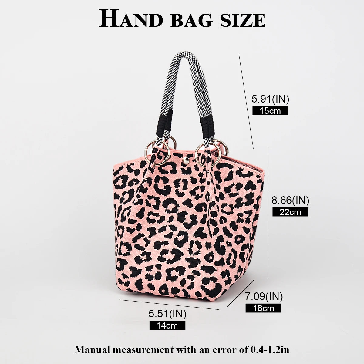 1 Piece of Vintage Leopard Print Knitted Handbag, with Snap Closure, Large Capacity for Holding Mobile Phones, Books, Water Bottles, Cosmetics, Suitable for Women for Shopping, Photography, Travel, Vacation, and Commuting, with Detachable Ring Buckle and Sturdy Multicolor Rope Handle