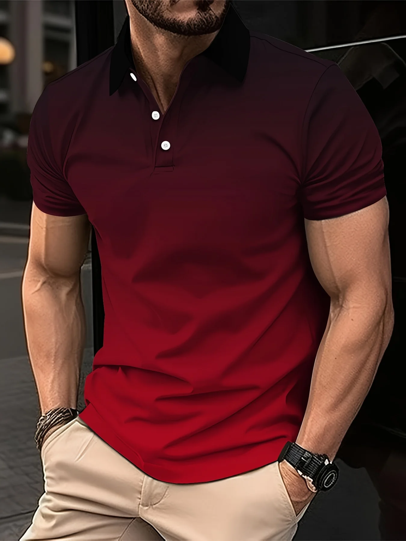 2026 Summer Men's Fashion Gradient Polo Shirt with Flip Collar and Short Sleeve Design, Casual and Breathable